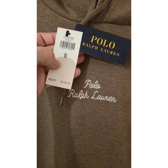 POLO RALPH LAUREN MENS DOUBLE KNIT LOGO PULLOVER HOODIE KHAKI BROWN $168 NEW 🔥 - Picture 6 of 7